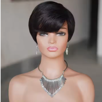 Perruques courtes en cheveux humains, perruques de cheveux brésiliens droits coupe Pixie pour femmes noires, perruques sans colle bon marché fabriquées à la machine, vente en gros
