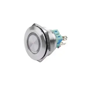 Offre Spéciale 28mm réinitialisation automatique en acier inoxydable plat rond étanche interrupteur à bouton-poussoir en métal avec lumière LED