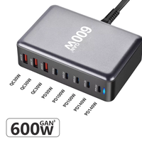 Stasiun Pengisian Daya Desktop GaN 600W 8-Port, Pengisi Daya Cepat USB-C PD 3.1 untuk Laptop MacBook Pro IPhone, Adaptor Hub Daya Profesional