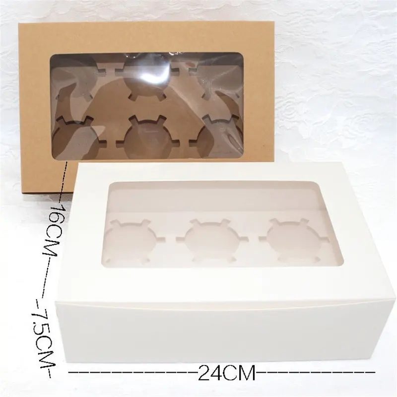 New Kraft Paper Window Clear 4 6 12 24 Hole Muffin Cup Cake Cupcake Packaging Box Wholesale Custom Transparent Mini Cupcake Box