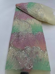 Ni. Ai phong cách mới sáng bóng sequin ren vải Lưới Ngọc Trai ren đính cườm váy ren vải đầy màu sắc ren Bridal DRESS vải - Product Image 4