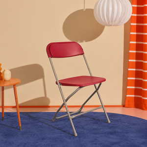 Red Wine-colored Modern Lightweight Comfortable Portable Flat Back <b>Plastic</b> Folding <b>Chair</b> for Outdoor <b>Dining</b> Hotel Villa School - Product Image 1