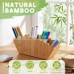 Boîte de rangement en bois à bords ondulés, porte-stylos en forme d'éventail pour bureau, boîte de rangement de bureau pour objets classifiés, boîte de rangement pour couverts - Product Image 4