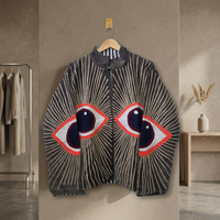 Blouson Bomber Femme Brodé Main Motif Géométrique Œil Col Montant Manches Longues Style Automne Vente en Gros Vestes Suzani