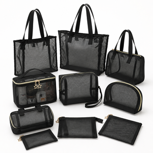 Large Capacity Mesh Makeup <strong>Bag</strong> Set Mesh Tote Travel Cosmetic Toiletry <strong>Wash</strong> <strong>Bag</strong> Women Portable Breathable Storage Zipper Pouch - Product Image 1