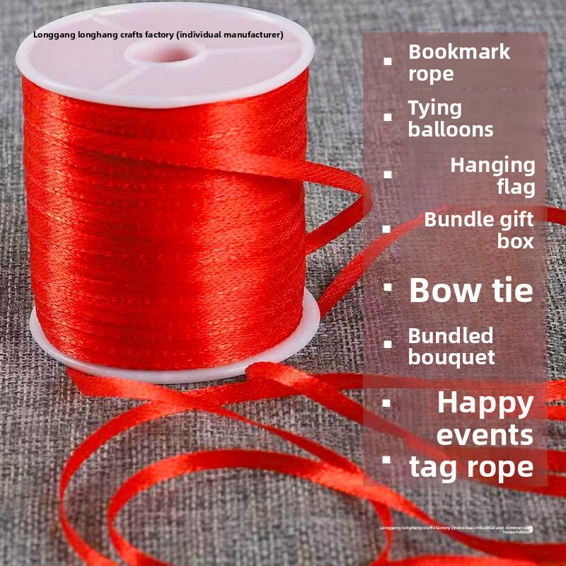 3mm Red Silk Ribbon for Wedding Decor Gift Wrapping Balloon Tying Bookmark Printed Ribbon Gift Packaging