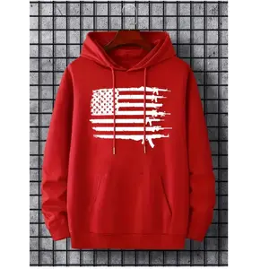 Men's Casual Graphic Design Hoodies National Flag & Gun Pattern Print Pullover Hooded Sweatshirt