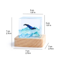 Lampe de table cube en résine USB en forme de baleine, lumière de nuit LED 5000K avec base en bois massif, mini lampe souvenir d'anniversaire, vente en gros