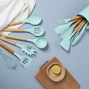 Hot Sale 11 Pcs +Barrel Food Grade <b>Silicone</b> Kitchen Accessories Tool Heat Resistance <b>Baking</b> Cookware Wooden Cooking Utensils Set - Product Image 4