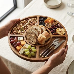 Assiettes en bois d'acacia du Vietnam, assiettes rondes en bois, faciles à nettoyer, légères, pour plats, en-cas, desserts - Product Image 1