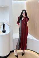 Robes longues décontractées pour femmes OUDINA, haut de gamme, vente en gros, automne, élégantes, col en V, manches longues, à rayures, tricotées, à simple boutonnage