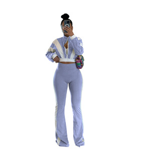 Conjunto de <span class=keywords><strong>Pantalones</strong></span> Acampanados de Corte Ajustado y Manga Larga para Mujer con Diseño de Bloques de Color y Cremallera, Logotipo Personalizado, Venta al por Mayor - Product Image 5
