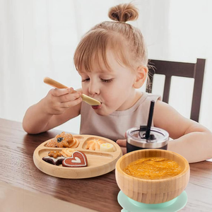 Sillas altas para bebés de <span class=keywords><strong>1</strong></span> a 3 años, antideslizantes, con cuencos de madera de bambú para comida con ventosa. - Product Image 3