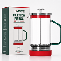 Cafetera Francesa de Vidrio de 1L con Logotipo Personalizado, Cafetera de Borosilicato Resistente al Calor con Asa, Embalaje para Regalo de Navidad