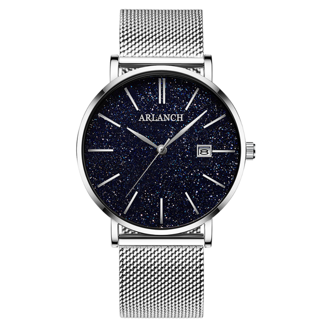 Latest Men Wrist Quartz Luxury Watch Glitters Stars Sky Dial with Date (MOQ 2PCS,Can Mix Color)