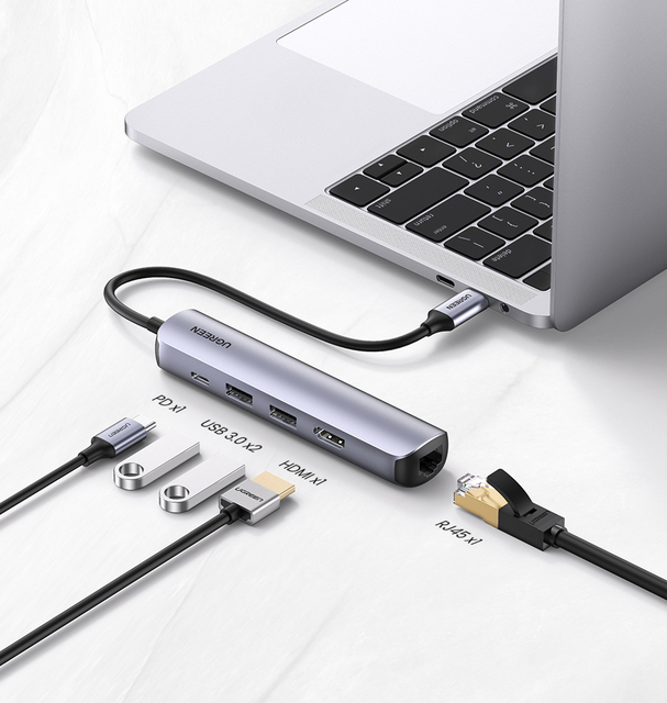 UGREEN 5 in 1 USB Type C Hub 4K HDTV RJ45 PD USB 3.0 OTG Adapter Dock for MacBook Air Pro Computer Accessory with Stock Status