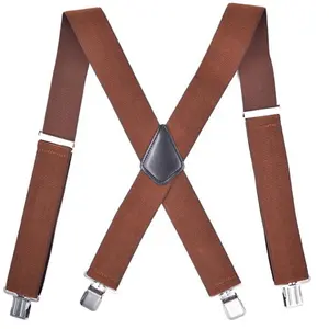 Tirantes ajustables elásticos de color marrón puro para hombre, 5cm de ancho x forma con 4 clips