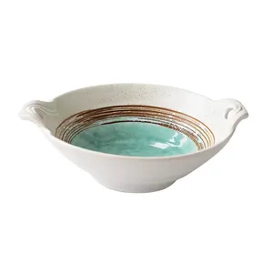 11.5 inch Modern Decorative Table Decor Round Ceramic Bowl Large Dinner Salad Pottery Porcelain Bowls with two handle