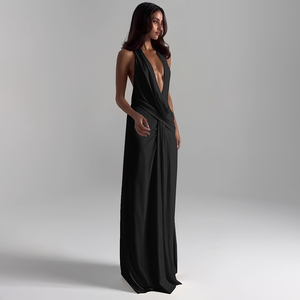 Abito Casual Estivo da Donna, Nuovo Modello alla Moda, Scollo a V Francese, Senza Maniche, Schiena Scoperta, Lunghezza al Pavimento, Tinta Unita, per Commercio all'Ingrosso - Product Image 4
