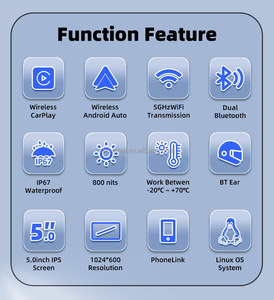 Écran d'affichage portable étanche de 5 pouces avec GPS, DVR, Bluetooth, CarPlay sans fil et Android Auto pour moto - Product Image 2