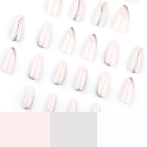 Hecho a máquina 24 piezas almendra estilo francés Gradual Press-On Uñas acrílicas patrón de línea ondulada blanca venta al por mayor diseño de ataúd Artificial - Product Image 4