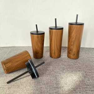24oz Wood-grain Stainless Steel Insulated Cup for Business Gifts with Drinking Straw - Product Image 3