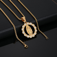 Vente en gros personnalisée ronde classique en acier inoxydable plaqué or 18 carats pendentif catholique vierge pour hommes femmes