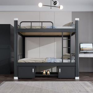 Lit superposé en métal avec <span class=keywords><strong>armoire</strong></span> et bureau, meubles gain de place pour dortoir étudiant et chambre d'adolescent - Product Image 6