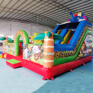 บ้านลมยักษ์กลางแจ้งสำหรับเด็กพร้อมสไลเดอร์ คอมโบพาร์ค โกนฟลาเบิล สนามเด็กเล่นเป่าลมธีมซาฟารี - Product Image 1