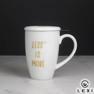 Taza de Té de Porcelana Negra con Infusor, Frase Inspiradora 'Love What <span class=keywords><strong>You</strong></span> Do' en Amarillo, Taza de Café de Cerámica <span class=keywords><strong>LEXI</strong></span> para Hogar, Oficina, Cafetería - Product Image 3