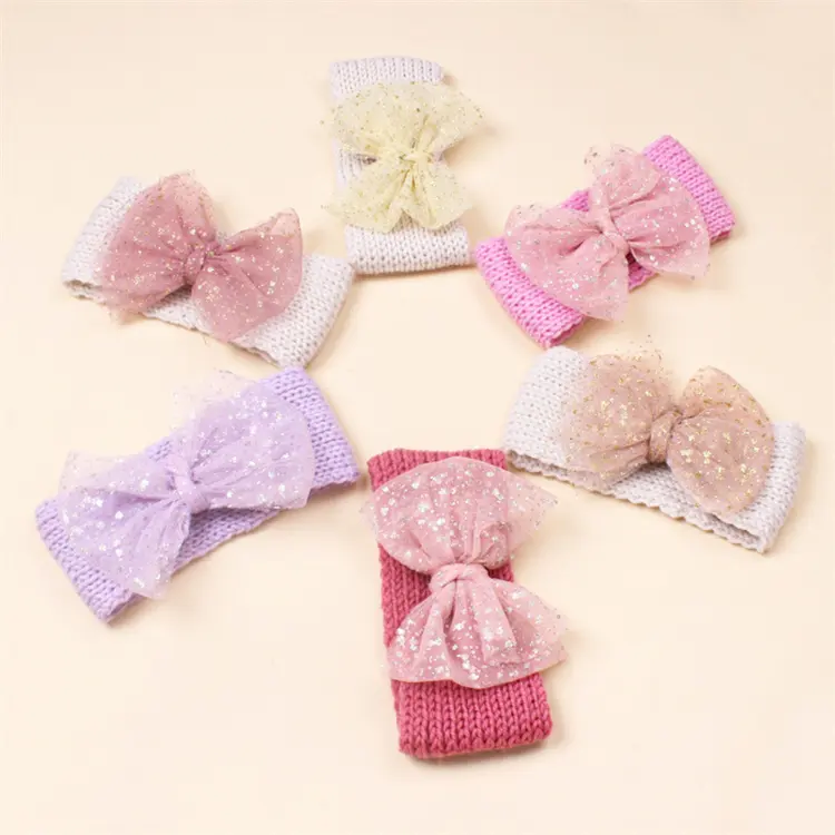 New Fashion Style Wool Warmer Elastic Hairband Pure Color Children's Knitted Lace Headband For Kids