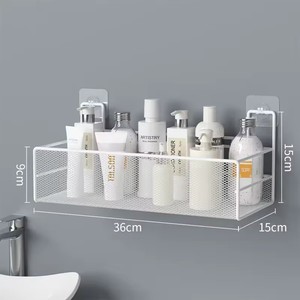 Estante de baño montado en la pared, estante para champú y ducha sin perforaciones, estante de almacenamiento para accesorios de baño, cesta de almacenamiento para condimentos de cocina - Product Image 5