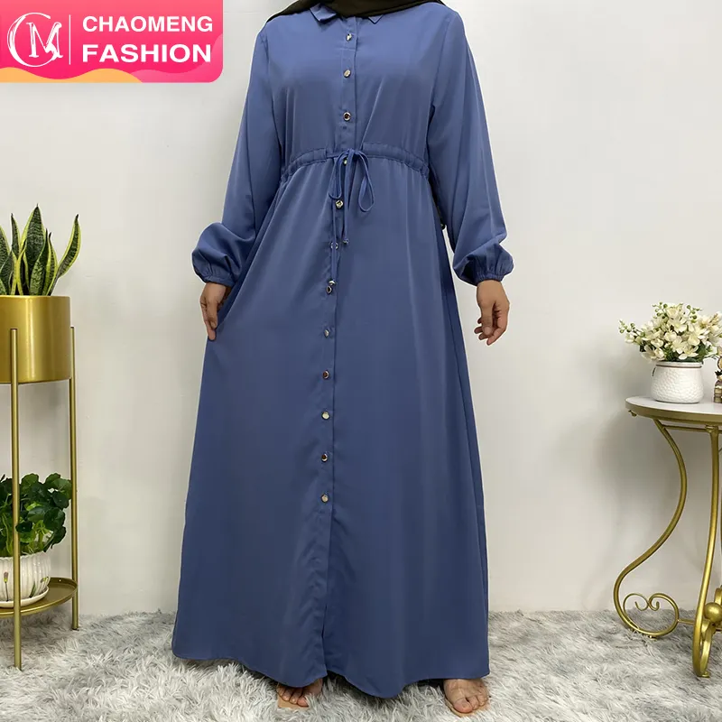 6289 # आरामदायक चिकनी निदा सामग्री लोचदार कफ के साथ सामने बटन Abaya पोशाक मुस्लिम इस्लामी आरामदायक कपड़े