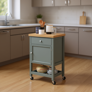 Carrello da Cucina con Cassetto e Ripiano in Legno, Design Moderno per Soluzioni di Stoccaggio in Cucina - Product Image 2