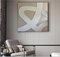 Grandes Peintures Abstraites Bohèmes Faites à la Main, Minimalistes, Beige et Blanc, Géométriques, Wabi Sabi, Décoration Murale sur Toile Encadrée