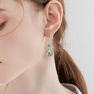 Natural genuine A-grade jade <b>blue</b> waterdrop <b>earrings</b> made of 925 silver and ice-grade jade featuring a unique design for women - Product Image 4