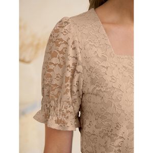Women's Lace Square Neck <b>Blouse</b> Puff Sleeve Soft Top Elegant Vintage Sheer Layer Work Casual Spring Summer Fashion - Product Image 6