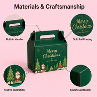 Boîte cadeau Gable de Noël en gros avec poignée pour cosmétiques, jouets, ours en peluche, Père Noël, flocon de neige, emballage en papier Evergreen