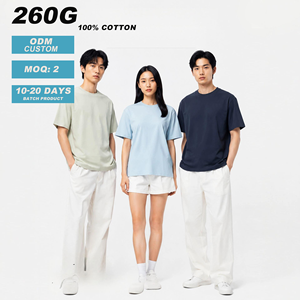 Camiseta de Manga Corta para <span class=keywords><strong>Hombre</strong></span>, 260G, Algodón Puro, Hombros Caídos, Color Sólido, Básica de Verano, Antiarrugas - Product Image 1