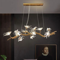 Luminaire américain de luxe lustre rectangulaire branche d'arbre lustre nordique oiseau verre lustre moderne pour tables à manger