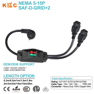 Câble d'alimentation NEMA 5-15P vers double Saf-D-Grid avec interrupteurs indépendants intégrés, câble répartiteur SJT pour centre de données - Product Image 1