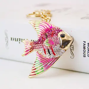 Wholesale Cute Key Chain Enamel Crystal Fish Pendant Multicolor Tropical Fish Keychain For Decoration