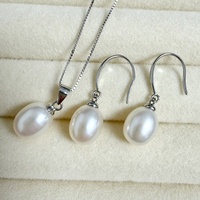 Parure de bijoux classique en perles d'eau douce en forme de riz, plaqué or, argent 925, boucles d'oreilles et collier, cadeau de mariée, parures de bijoux unisexe de qualité supérieure
