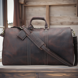 Bolsa de Viaje de Cuero Crazy Horse Retro para Hombre, Gran Capacidad, Correa Ajustable, Color Marrón Oscuro Sólido, Bolsa de Equipaje 1151 - Product Image 1