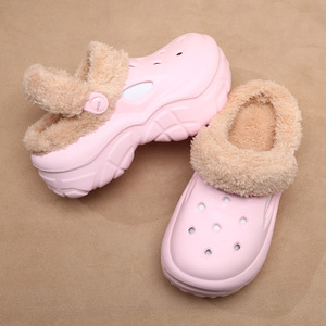Women's Crocs Fleece Lined Thick Sole Warm Cotton Slippers Autumn Winter Non Slip EVA Outerwear <b>Closed</b> <b>Toe</b> Solid Color - Product Image 2