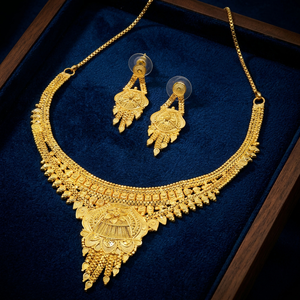 Wholesale Forming 14K 18K 24K Micron Gold Short Necklaces, Traditional Floral Design Jewelry Set, Brass Gold Fashion Jewelry Set - Product Image 1