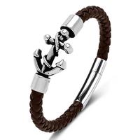 Bracelet en cuir tressé avec fermoir magnétique en forme d'ancre, nouvelle mode en gros, élégant, accessoires de bijoux, bracelet, jonc