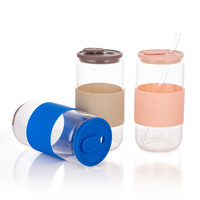 Gobelets transparents en borosilicate de qualité alimentaire de 16 oz avec couvercles et pailles pour bière, café, thé et jus de cola - Gobelet sport portable