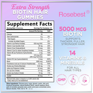 Rosebest Grosir OEM Label Pribadi Vitamin Rambut Vegan Rasa Raspberry Alami 5000mg Biotin dengan Vitamin C & E - Product Image 2