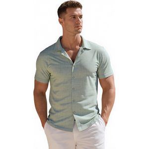 Chemise décontractée en lin à manches courtes boutonnée pour homme FOXA – Respirante, idéale pour l'été, la plage, les mariages et les vacances - Product Image 5